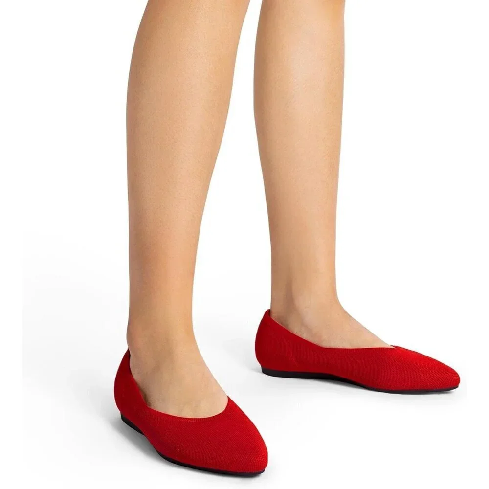 Women's Red Comfortable Dressy Knit Ballet Flats with Arch Support Shoes
